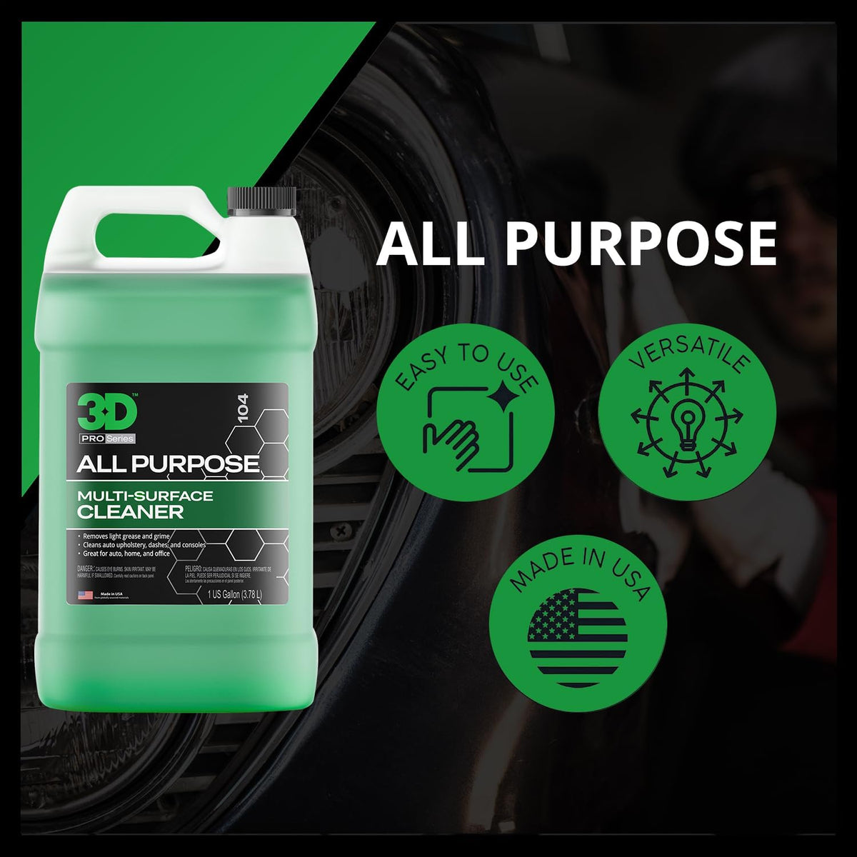 3D All Purpose Cleaner – High-Performance Interior & Exterior Car Cleaner for Vinyl, Leather, Plastic, Fabric, Carpet & More - 1 Gallon