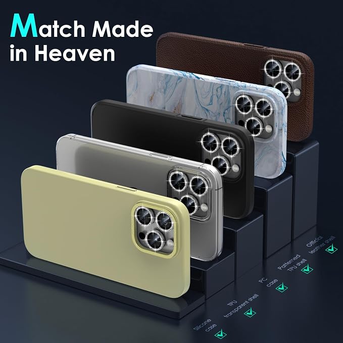 YWXTW Designed for iPhone 15 Pro/iPhone 15 Pro Max Camera Lens Protector Bling