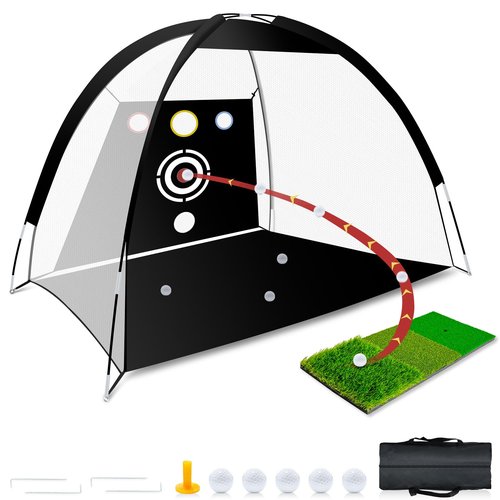 Golf Net 10x7ft - All-in-One Practice Net with Tri-Turf Mat & Target, 5 Balls & Carry Bag, Durable Backyard Driving Nets for Indoor Outdoor Swing, Gifts for Men and Golfers