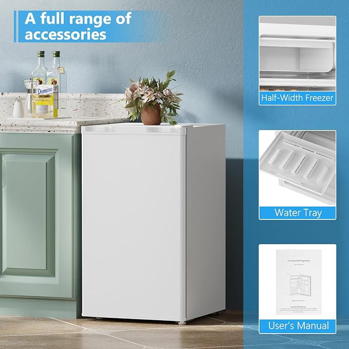 COWSAR 3.1 Cu.ft Mini Dorm Fridge for Bedroom Apartment Office, White | Reversible Single Door, Adjustable Thermostat, Energy Saving, Remove Glass Shelves, Compact Small Fridge for College Dorm