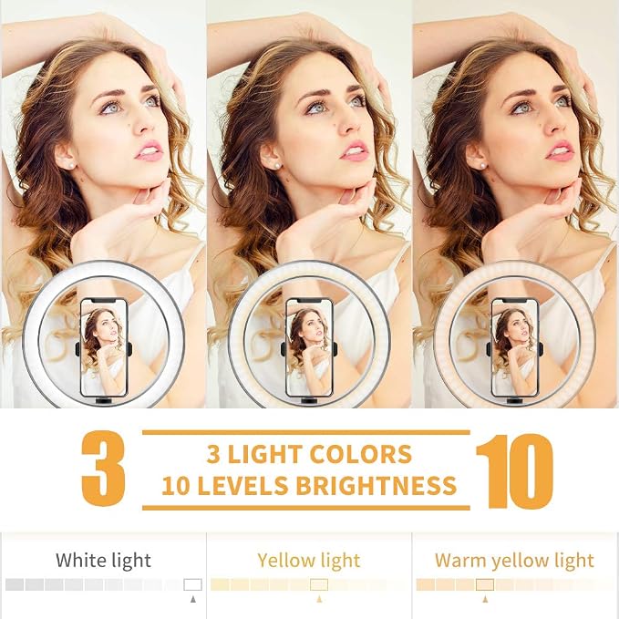 Ring Light with Stand OEBLD Dimmable Desk Selfie Ring Light with Phone Holder