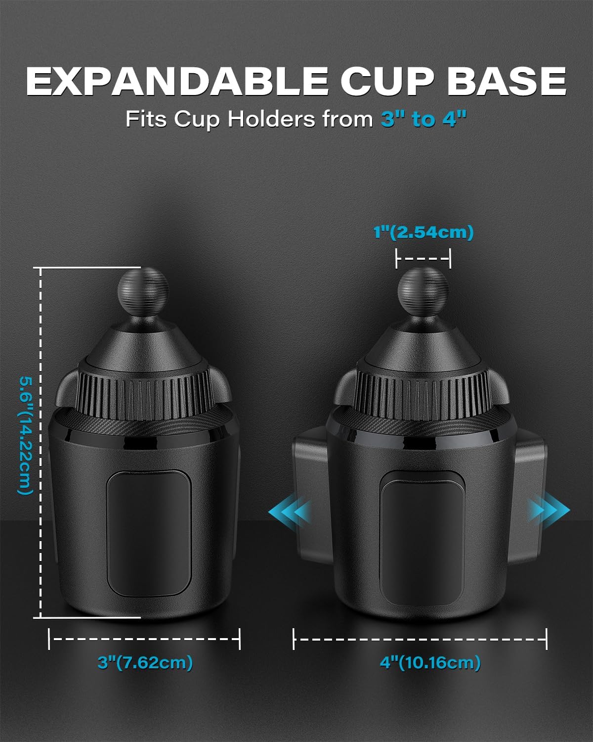 APPS2Car Cup Holder Base with 1” Ball, Expandable Car Mount for B-Size Arms