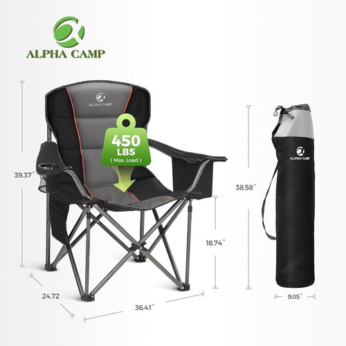 ALPHA CAMP Heavy Duty Camping Chair - 500LBS Capacity, Oversized Folding Design with Cooler Bag & Cup Holder