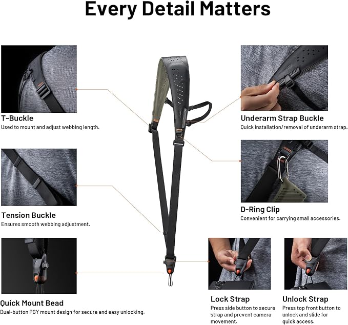 PGYTECH Camera Strap Pro, Quick Release Heavy Duty Camera Shoulder Strap