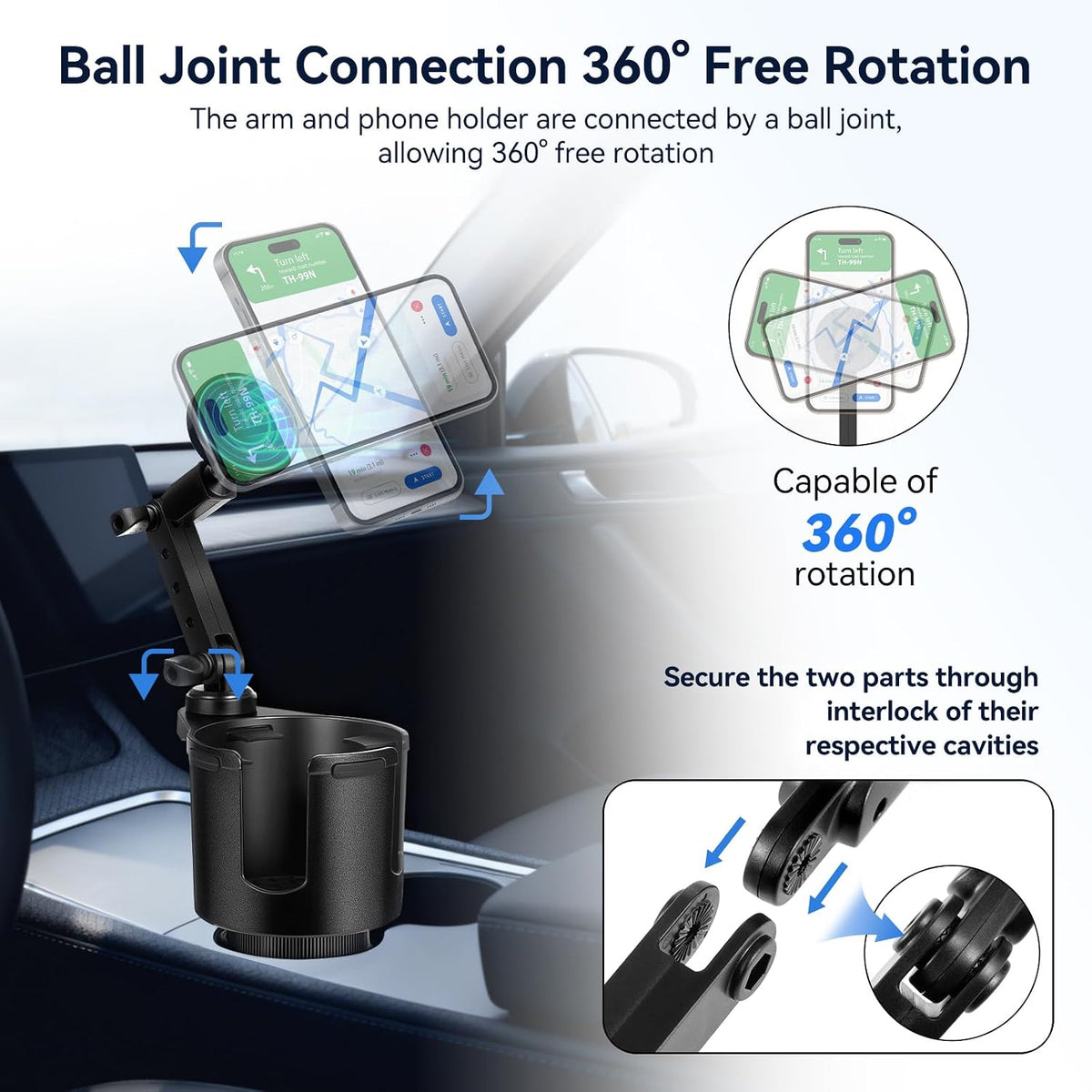 Magnetic Car Cup Holder Phone Holder, 2-In-1 Cup Holder Extender for Car