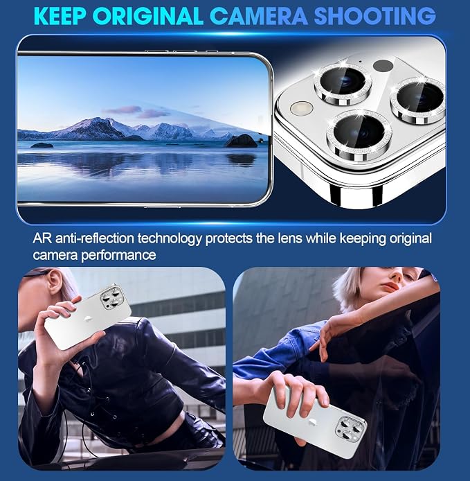 for iPhone 15 Pro/iPhone 15 Pro Max Camera Lens Protector Bling Individual