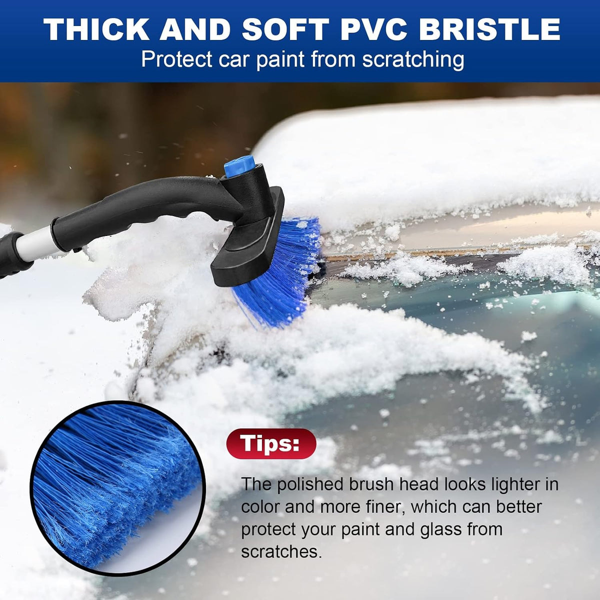34" Extendable Ice Scrapers for Car Windshield 2-in-1 Snow Brush for Car Snow Scraper for Car Snow Scraper and Drush with Ergonomic Foam Grip for Cars, Trucks, SUVs with 360° Pivoting Brush Head Blue