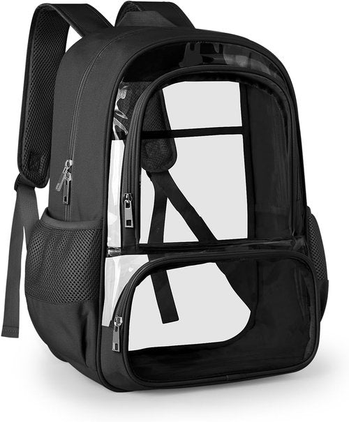KIMNERPU Clear Backpack - Heavy Duty Transparent Bookbag with Reinforced Straps | Large Capacity, X-Large Black