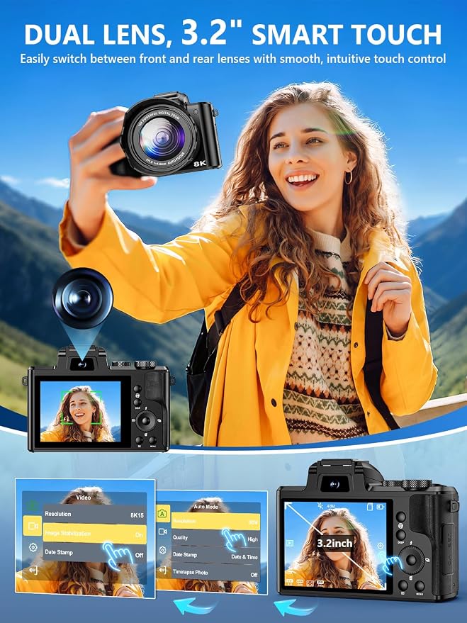 8K Digital Camera, 88MP WiFi Cameras