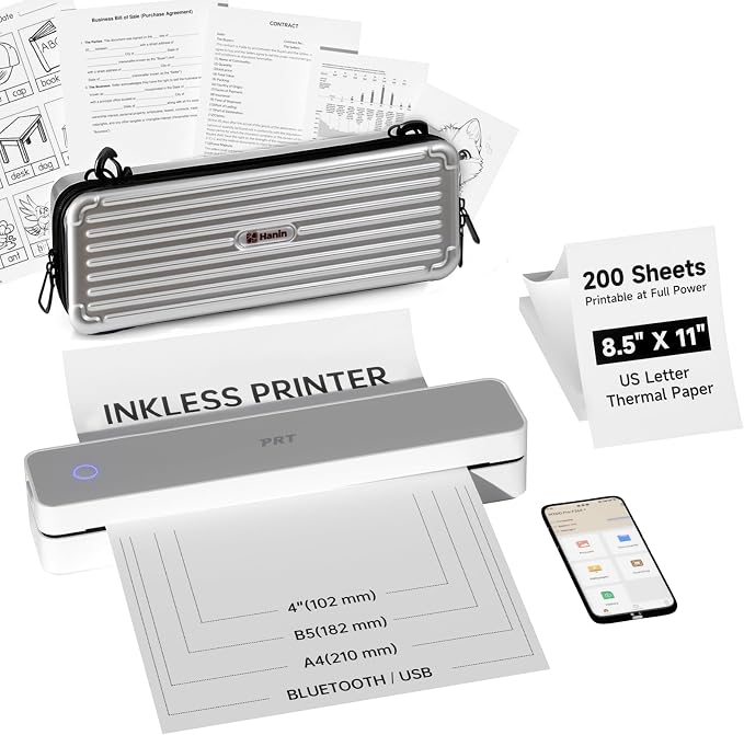 PRT Inkless Portable Printer for Travel, Wireless Thermal Printer for