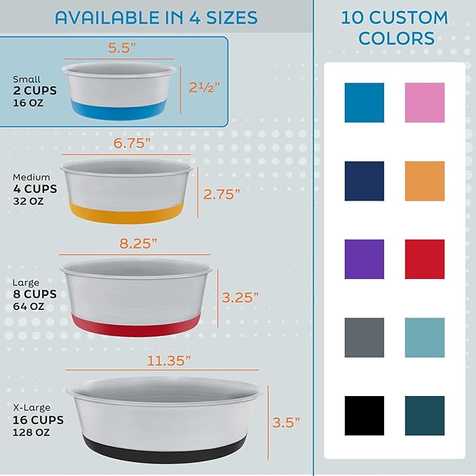 Master Pet Supply Stainless Steel Dog Bowls Set of 2 with Extra Thick Silicone Base - 2 Cup (16 oz) Plum Crazy, Non-Slip, Dishwasher Safe Metal Bowls, Pet Dog Food Bowl for Dogs, Cats, Anti Rust