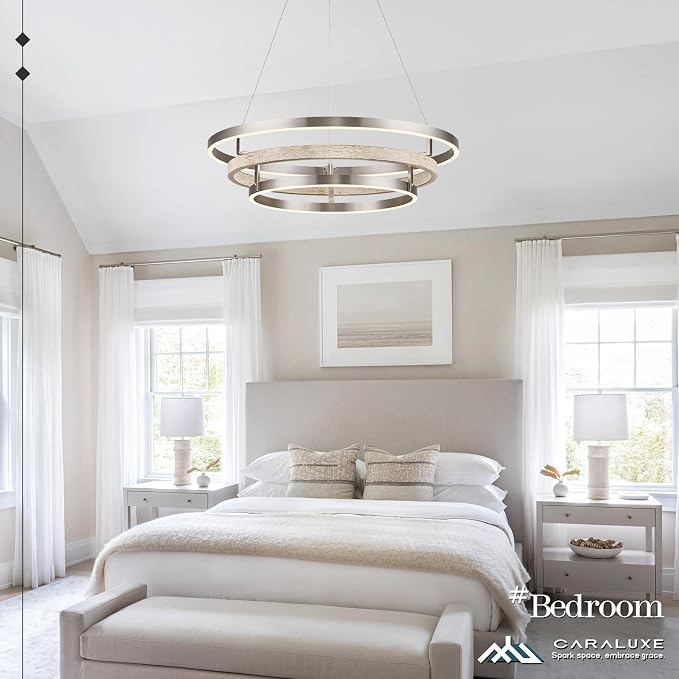 3 Ring LED Chandelier Nickel Round Chandelier Light Fixture Dimmable Foyer