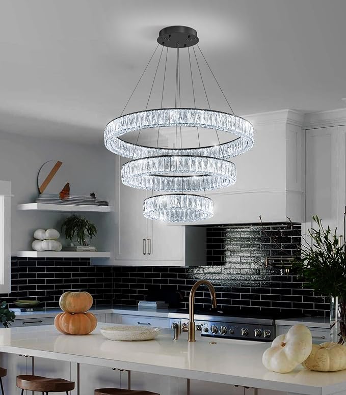 HAIXIANG Modern Glam Chandelier Crystal LED Remote Rings Chandelier Adjustable