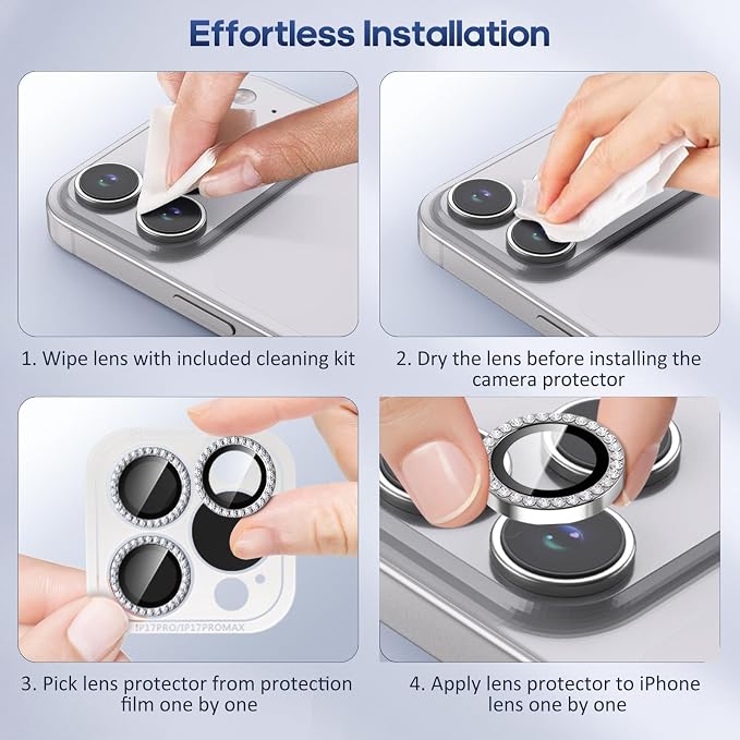 for iPhone 17 Pro / 17 Pro Max Camera Lens Protector Bling, Individual Diamond