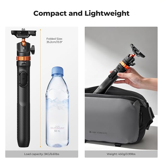 K&F CONCEPT MS08 62'' Phone Selfie Stick Tripod, 2-in-1 Extendable Cell Phone