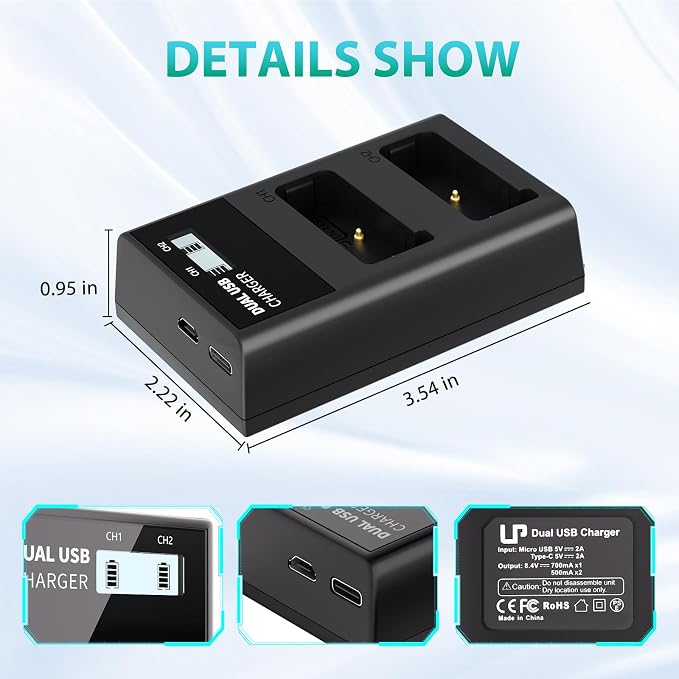 LP EN-EL9 EN EL9a Battery Charger, LCD Display & USB-C Dual Slot Charger