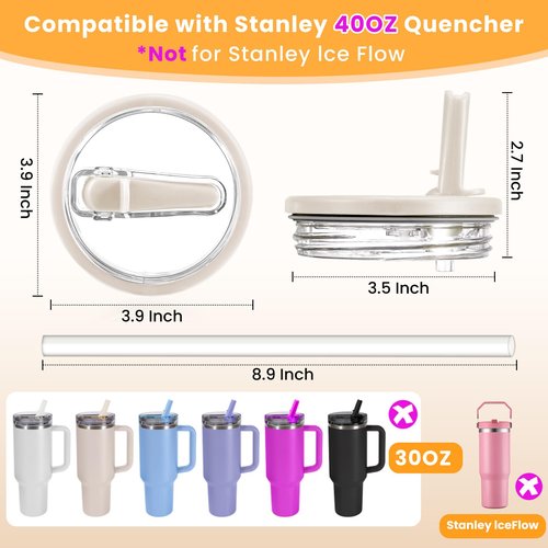 ANTAND 40 oz Tumbler Lid Replacement for Stanley Cup Accessories, Leakproof Flip Straw for 40oz Stanley Lids Quencher H2.0 Protour, 2 Pack No Spill Leak Proof Cover Top (Black, Purple)