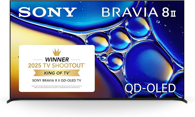 Sony 65 Inch BRAVIA 8 II QD OLED 4K HDR Smart Google TV (K-65XR80M2) | Sony’s brightest OLED with max color, XR Processor with AI Technology, Ultra Slim Design, 4K movie credits included