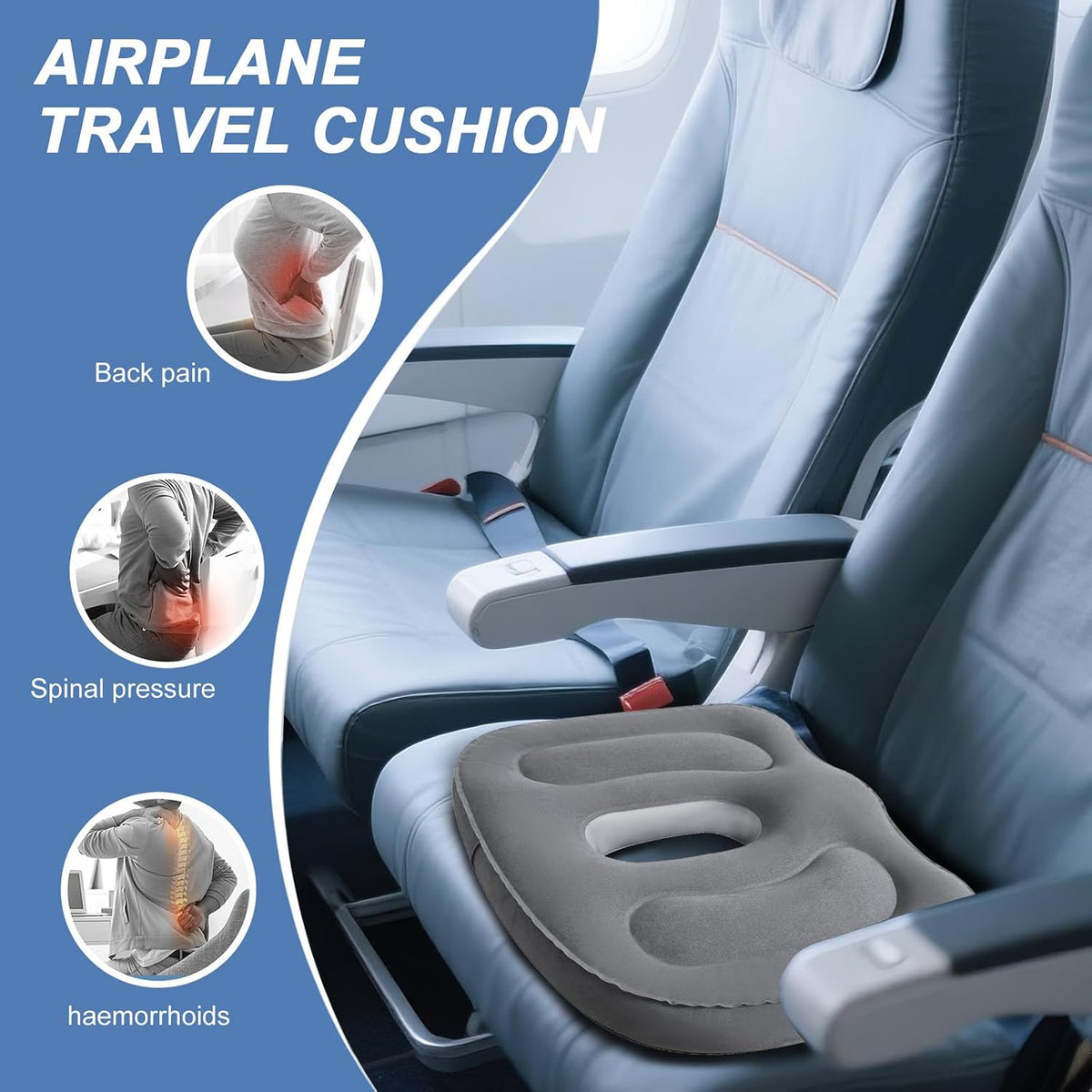 Sondor Travel Cushion,Air Seat Cushion,Evolution Cushion Portable & Lightweight Inflatable Seat Cushion - Ideal for Airplane Chairs, School Bleachers, Stadium Seats, and Wheelchairs (Gray)