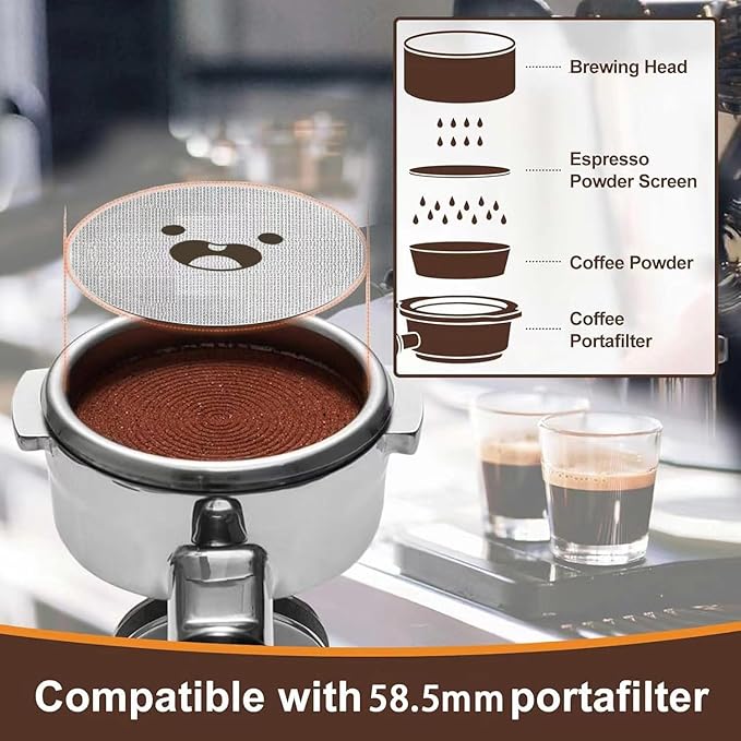 58.5mm Espresso Puck Screen 3-Pack, Lower Shower Screen, Metal Coffee Reusable Filter for 58mm Espresso Portafilter Basket, 1.7 Thickness - 316 Stainless Steel(Cute Face)
