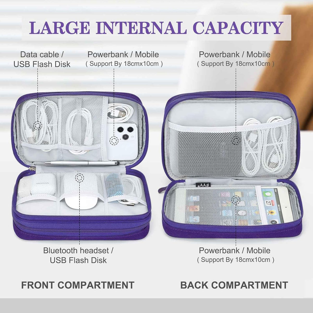 FYY Electronic Organizer, Travel Tech Pouch Bag, Large, Purple