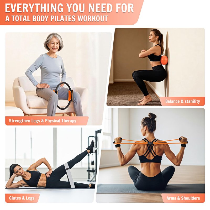 UZTUGG Pilates Equipment Kit at Home for Women, 4-in-1 Workout Essential Set with Pilates Ring, Fabric Resistance Bands, Figure 8 Resistance Band, Pilates Ball–Full Body Toning, Yoga & Stretching