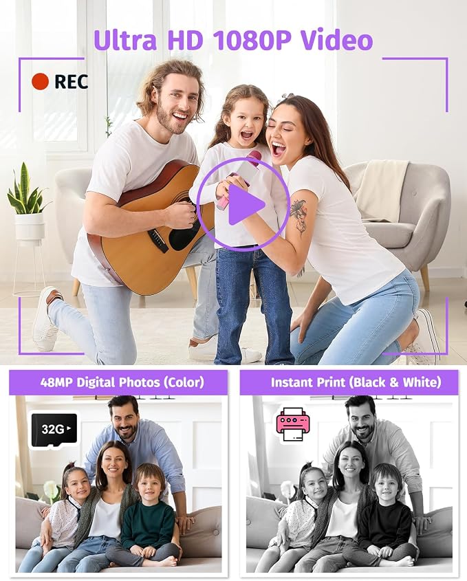 Instant Camera, Dual-Lens Kids Camera Instant Print