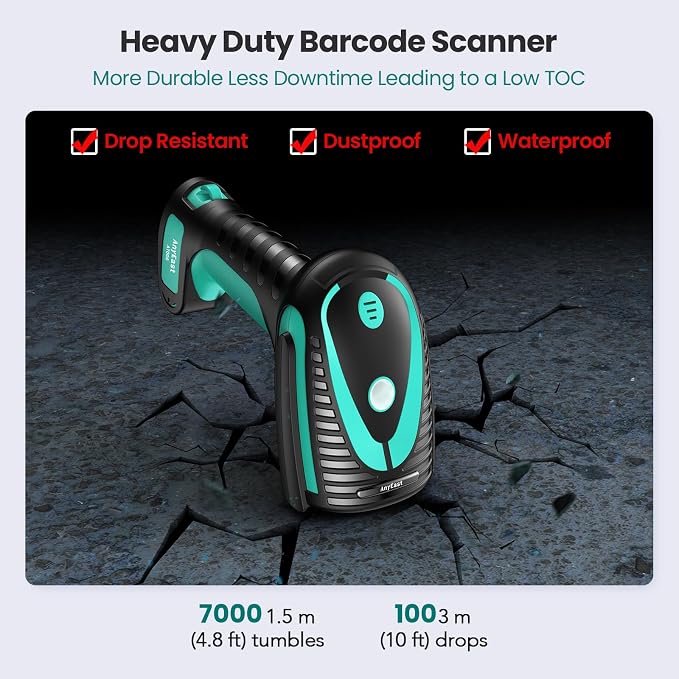 Wireless Barcode Scanner with Stand, Industrial 1D 2D QR Bluetooth Barcode