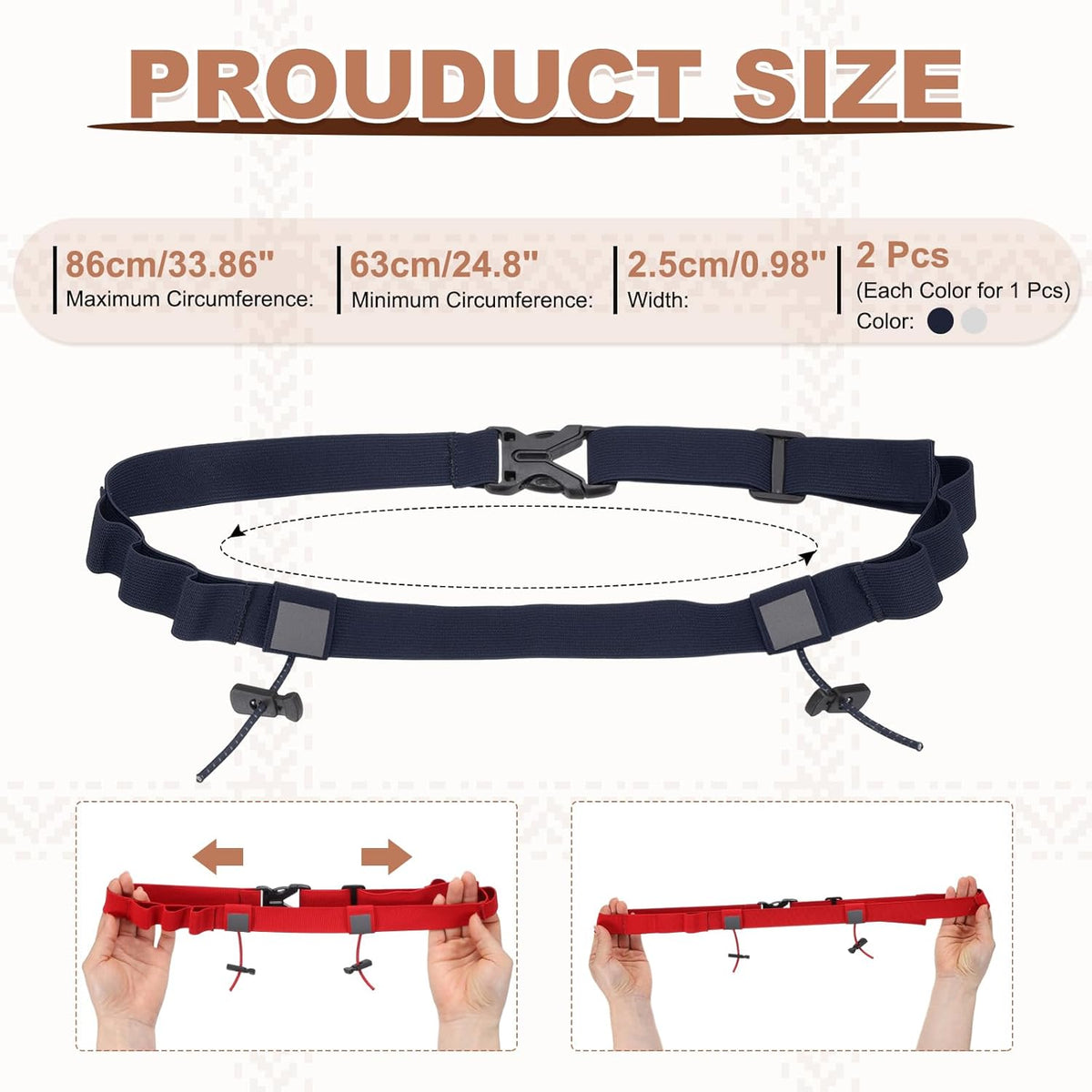 Skiennix Race Belt - Comfortable Triathlon Running Number Holder with 6 Gel Loops | Light Gray/Navy Blue, 2 Pcs