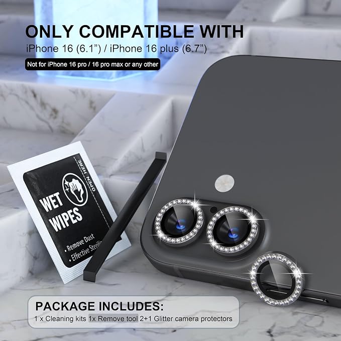 Choiche Compatible for iPhone 16 /iPhone 16 Plus Camera Lens Protector Bling