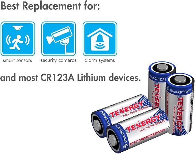Tenergy 3V CR123A Lithium Battery, High Performance 1500mAh CR123A Cell