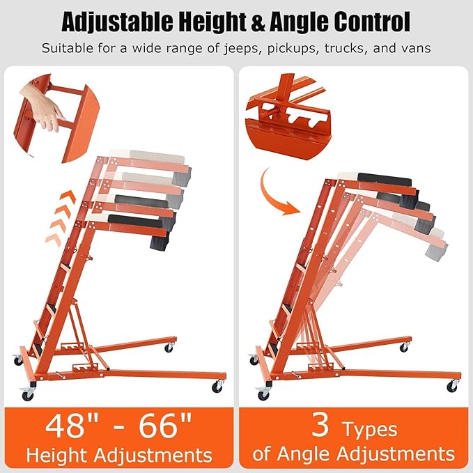 Automotive Top side Creeper, Adjustable Top Side Engine Creeper 48"-66", 400 LBS Capacity Heavy Duty Automotive Engine Creeper with Padded Deck & 4 Swivel Caster Wheels, Black Mat and Orange Body