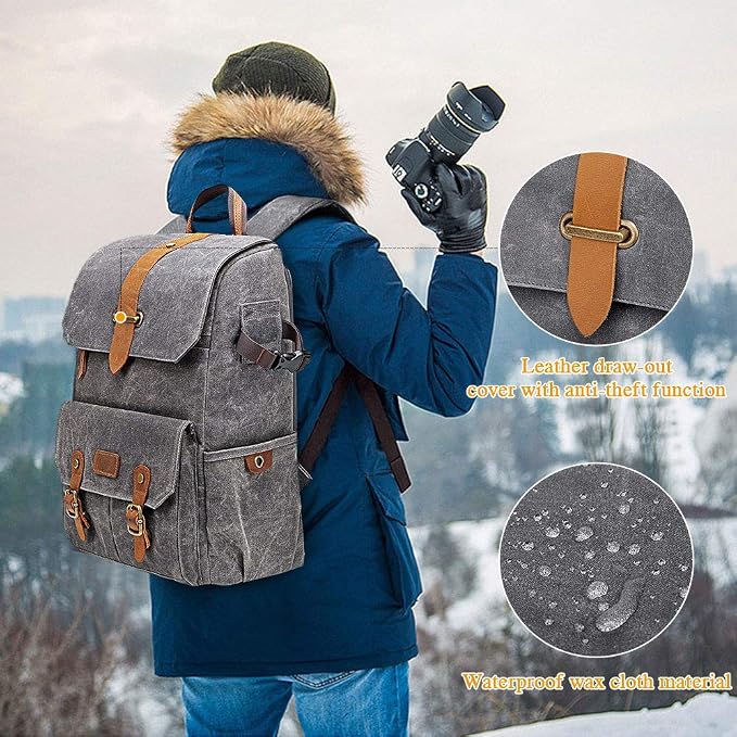 UBAYMAX Camera Backpack, DSLR SLR Waterproof Canvas Camera Bags Rucksack 15.6