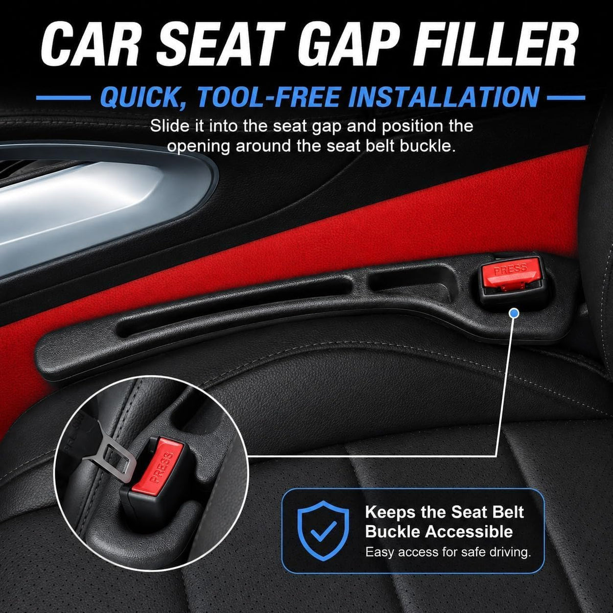 Car Seat Gap Filler 2 Pack, Block Phones, Keys, Coins & Cards