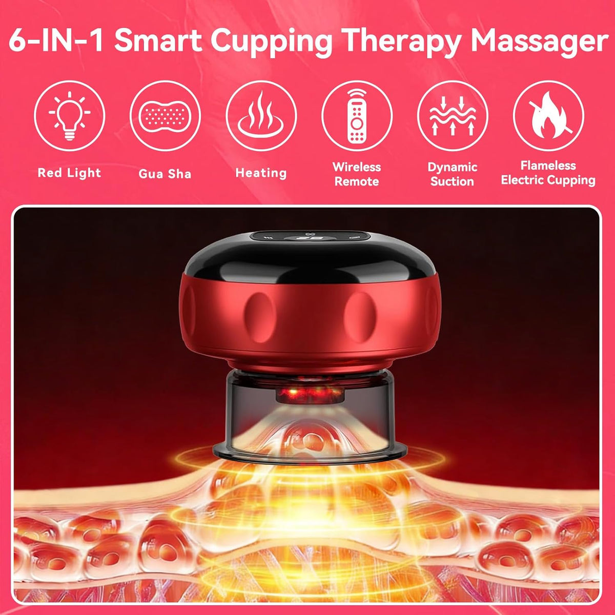Skiennix 6-in-1 Cupping Set - Electric Cupping Therapy Massager with Heat & Red Light | Portable Pain Relief Device