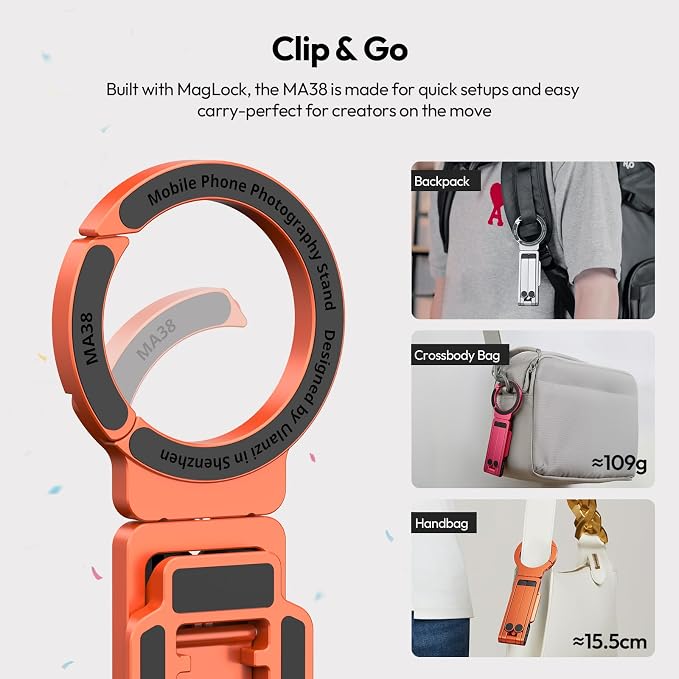 ULANZI Magnetic Phone Tripod for iPhone, MA38 Portable Phone Holder Mini Tripod