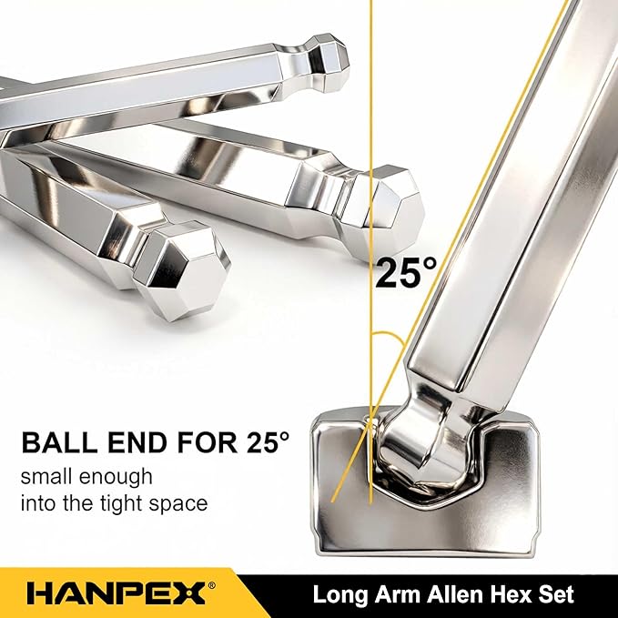 Long Arm Hex Key Allen Wrench Set with Ball End, Ball-End Hex Allen Key, Allen Wrench Set Chrome Vanadium Steel(Cr-V), Tamperproof TORX L- Key Set (9Pc Imperial)