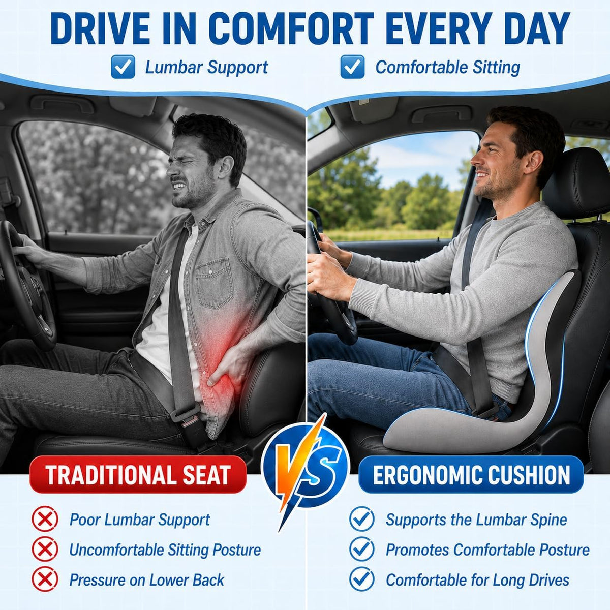 Susbie Car Seat Cushion with Lumbar Support Pillow,Office Chair Cushion