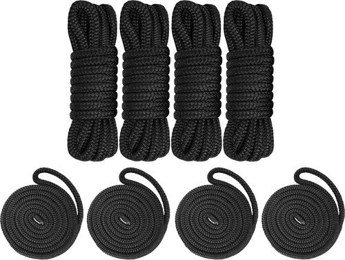 Dock Lines & Fender Lines Bundle - 4 Pack 1/2" x 15' & 4 Pack 1/2" x 6' - Durable Marine Accessories