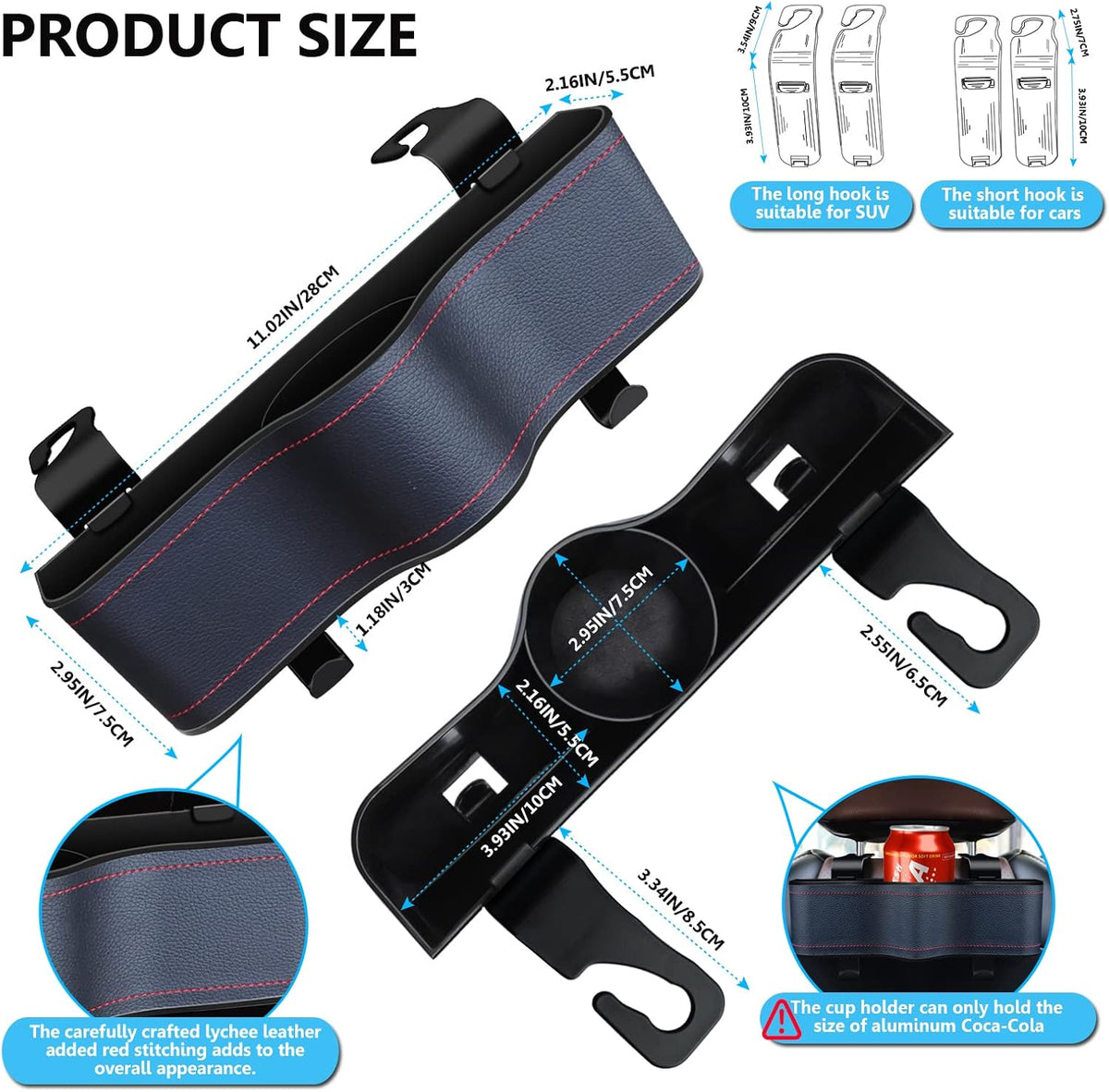 Backseat Car Organizer with Cup Holder &Headrest Hooks, Premium Leather-1PC