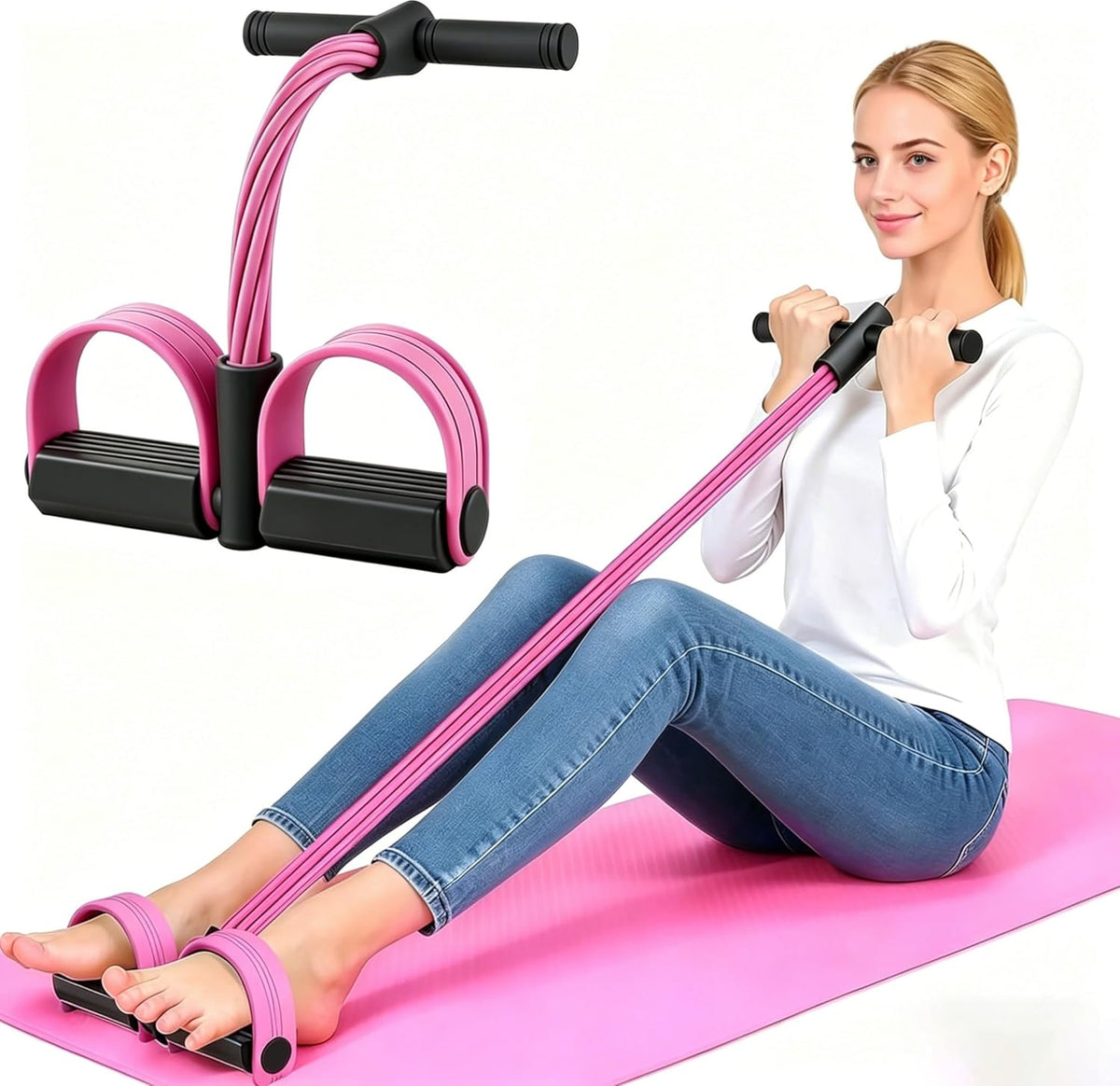 Pedal Resistance Band by Skiennix - Natural Rubber Foot Resistance Training with Handles | Pink