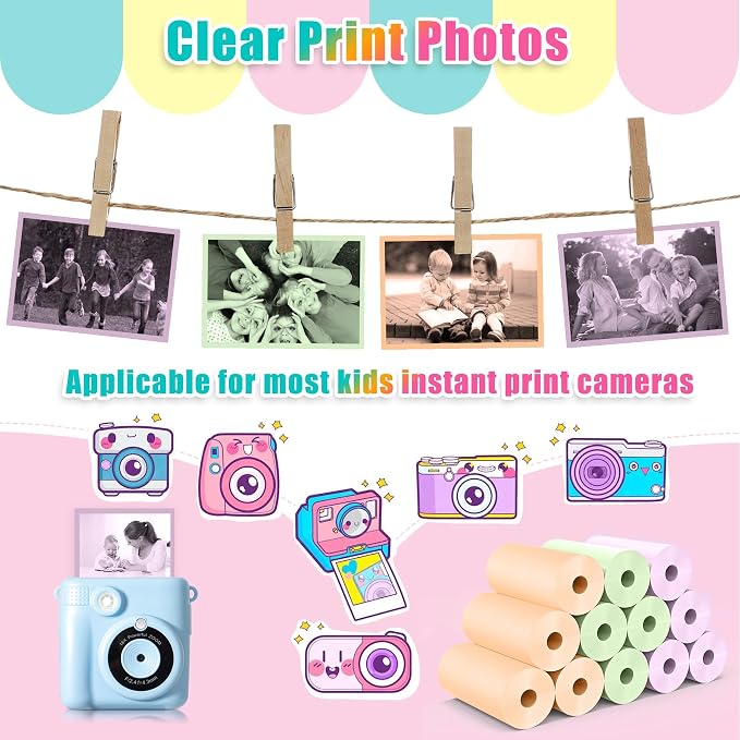 12 Rolls Kids Instant Camera Thermal Print Paper Refill