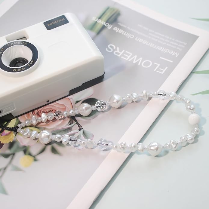 CMVFYL Beaded Camera Wrist Strap, Cute Phone Charms Strap, Pearl Bracelet Wrist