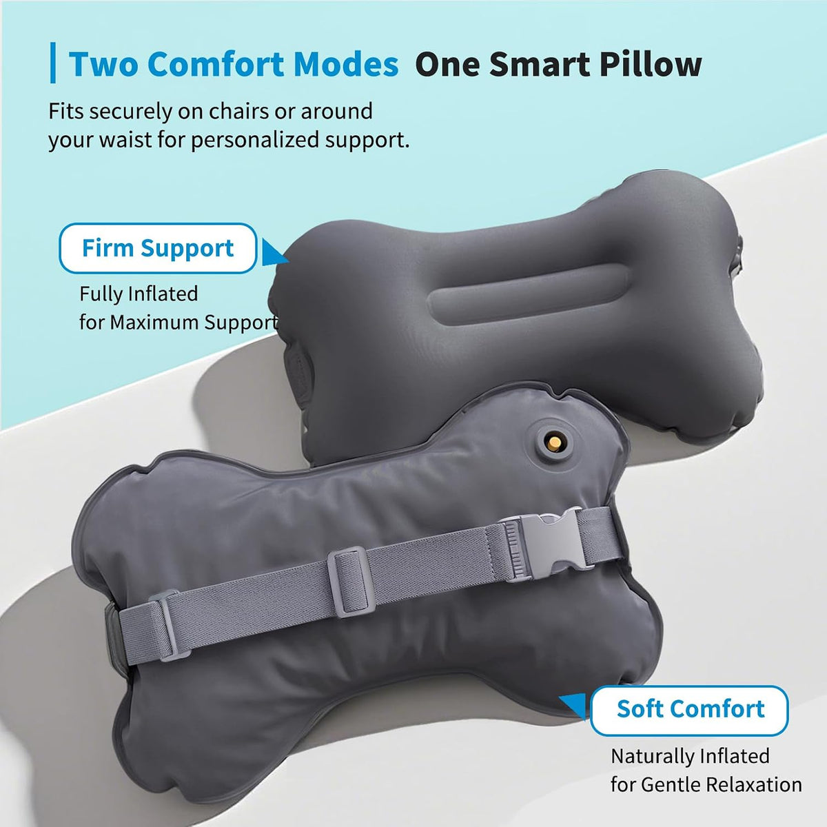 Mixtrend Travel Lumbar Pillow Inflatable Lumbar Support Pillow with Memory Foam, Back Support Pillow for Airplane Long Flight, Essential Travel Support Pillow for Women Men Kids（Chrcoal Grey）
