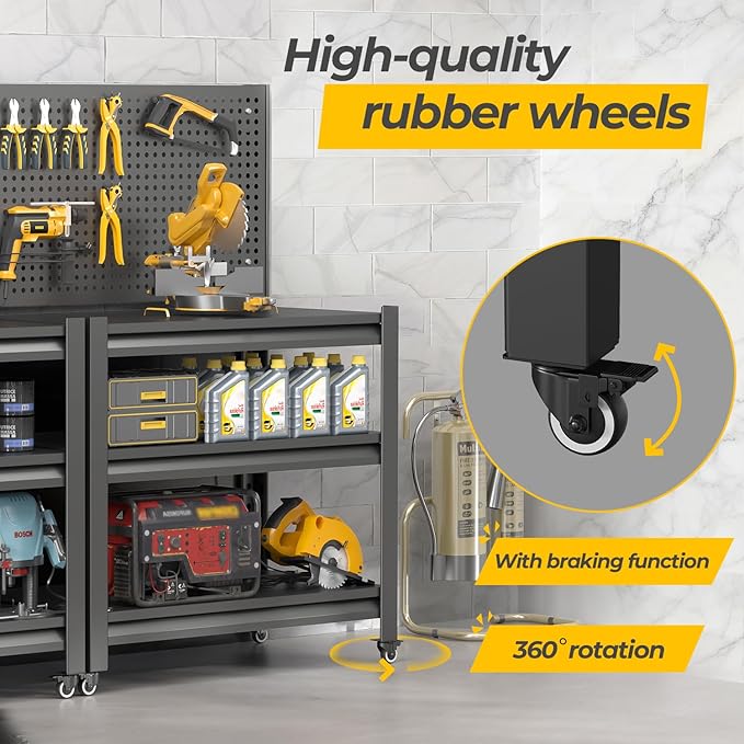 2 Sets Work Bench with Pegboard,Heavy Duty Workbench with Wheels Adjustable Shelves,Tool Cart,Work Table 47.2" H*33.46" W*18" D