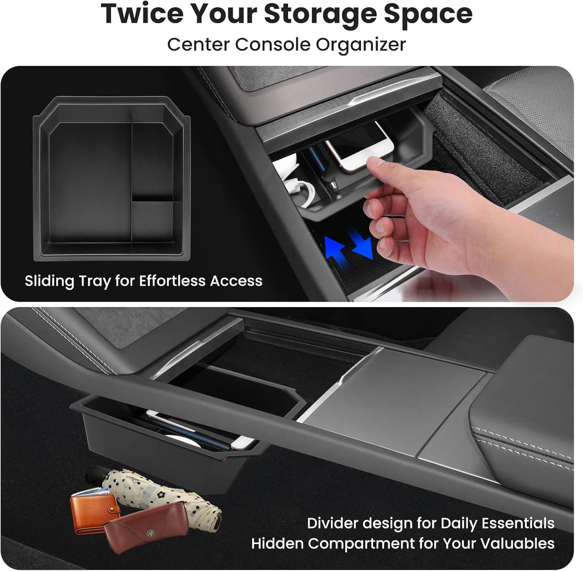Center Console Organizer for Model Y Juniper 25-26 Model 3 Highland 24-25