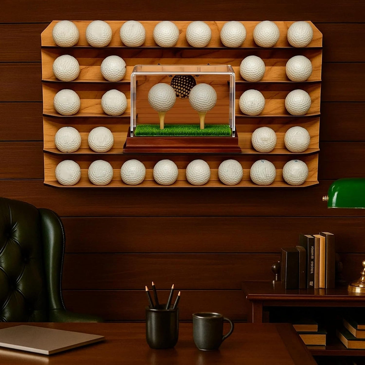 Weysat Golf Ball Display Case - 2-in-1 Clear Acrylic Holder with Wood Base & Lifelike Turf | Perfect for Sports Memorabilia
