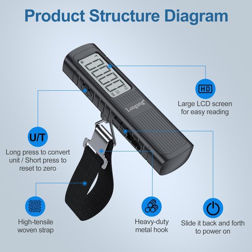 Battery-Free Digital Luggage Scale - 110lbs Capacity | Portable Handheld Scale for Travel (Black)