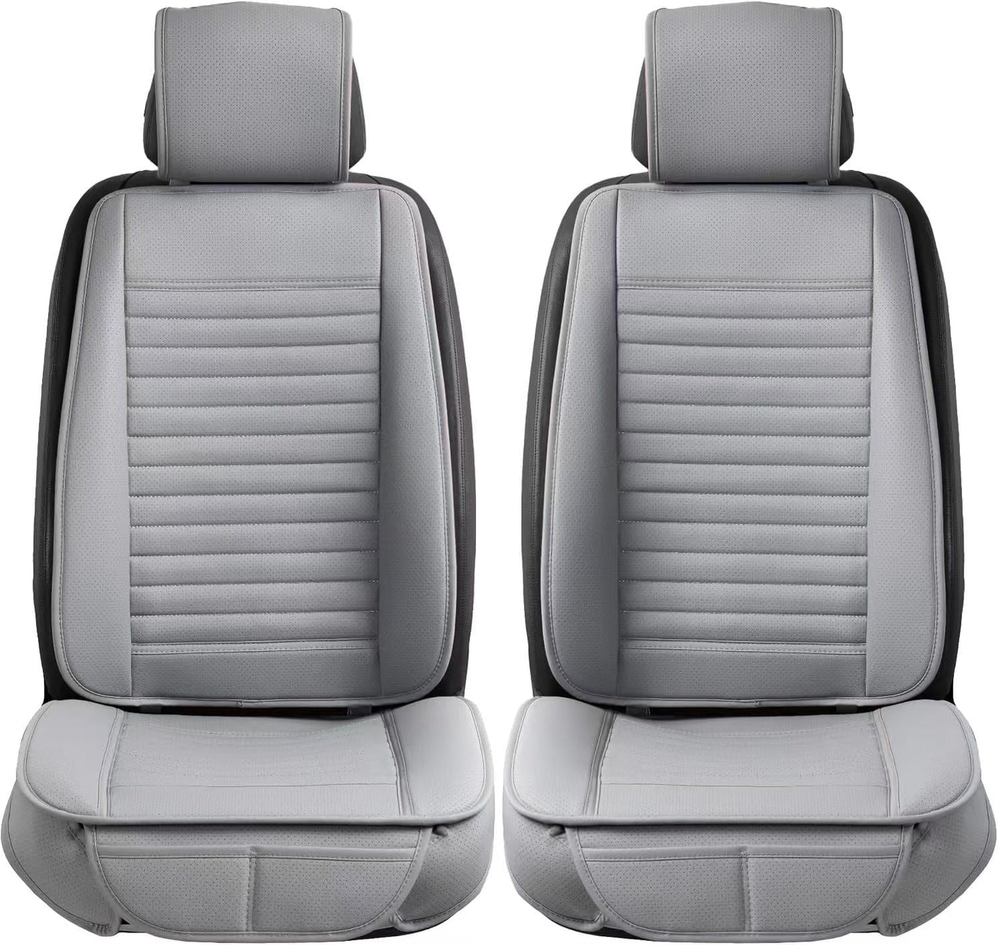 2pc Car Seat Covers, Luxury Car Protectors, Universal Anti-Slip Driver Seat Covers, Edge Wrapping Front Car Seat Covers with PU Leather(Gray)