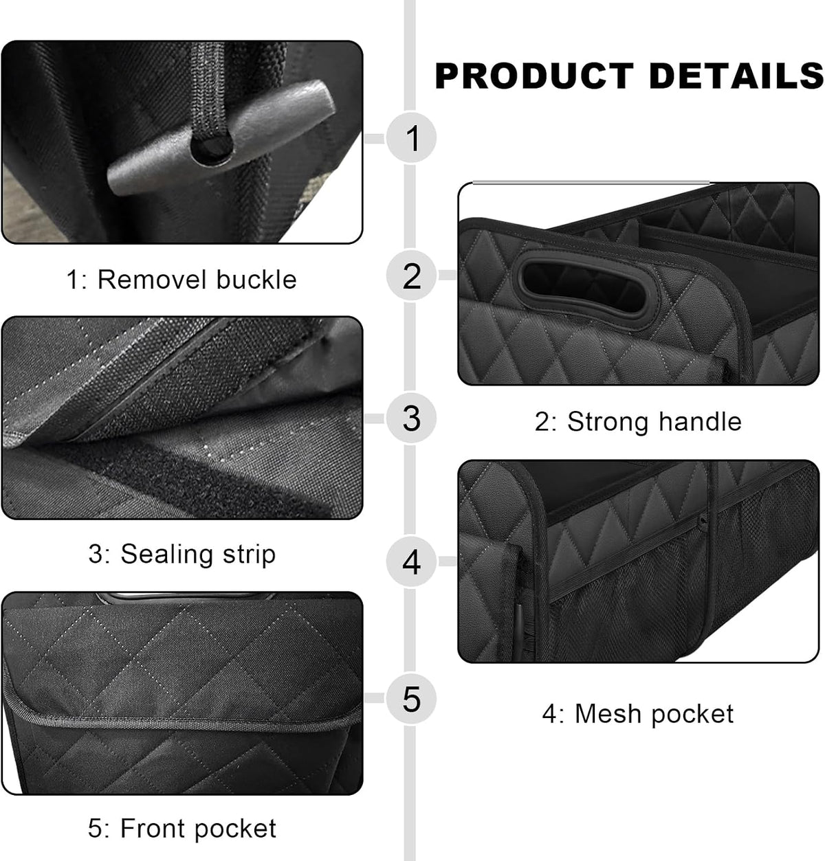 Sun Walker Car Trunk Organizer, Collapsible Auto Storage Box Cargo Organizer with Reinforced Handle, Multi-Pocket Waterproof Oxford Container for Sedan Truck SUV, Car Accessories